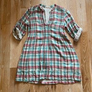 CP Shades Cotton Plaid 3/4 Sleeve Tunic Dress Sz S